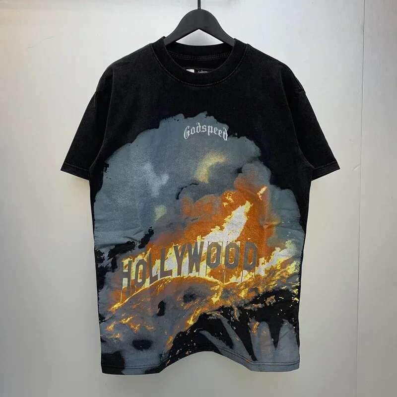Original Tag American Style Hip Hop GOD SPEED Letter Printing High Street New Handsome Black Short Sleeve Top T-Shirt