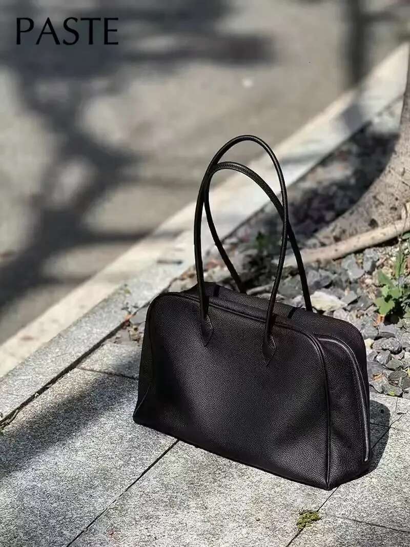 Simple Imported Cow Leather Large Tote Business Style Commuter Office Ladies Armpit Shoulder Bag All-Match Travel Handbag
