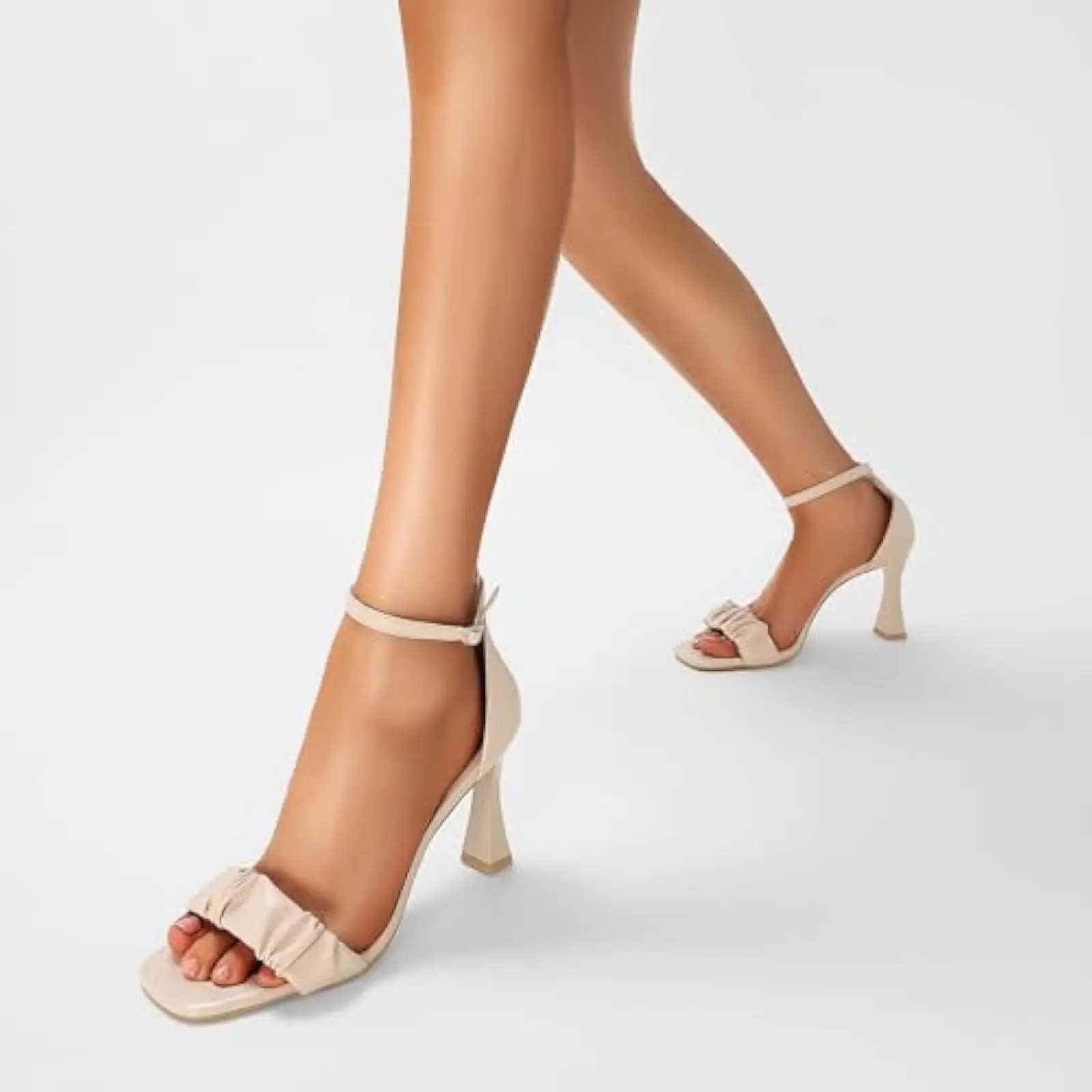 Nude Stiletto Heeled Sandals for Wen Open Square Toe Design with Ankle Strap Perfect for Wedding Bridal and Dressy Occasions Y250306
