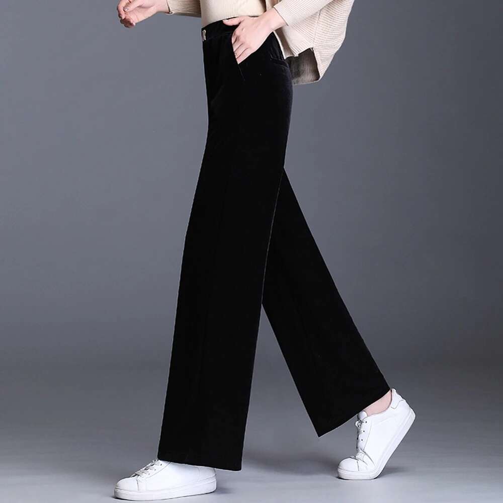Korean High Elastic Waist Women's Harlan Pants 2023 Spring And Autumn New Golden Veet Wide Leg Pantsversatile Casualpant