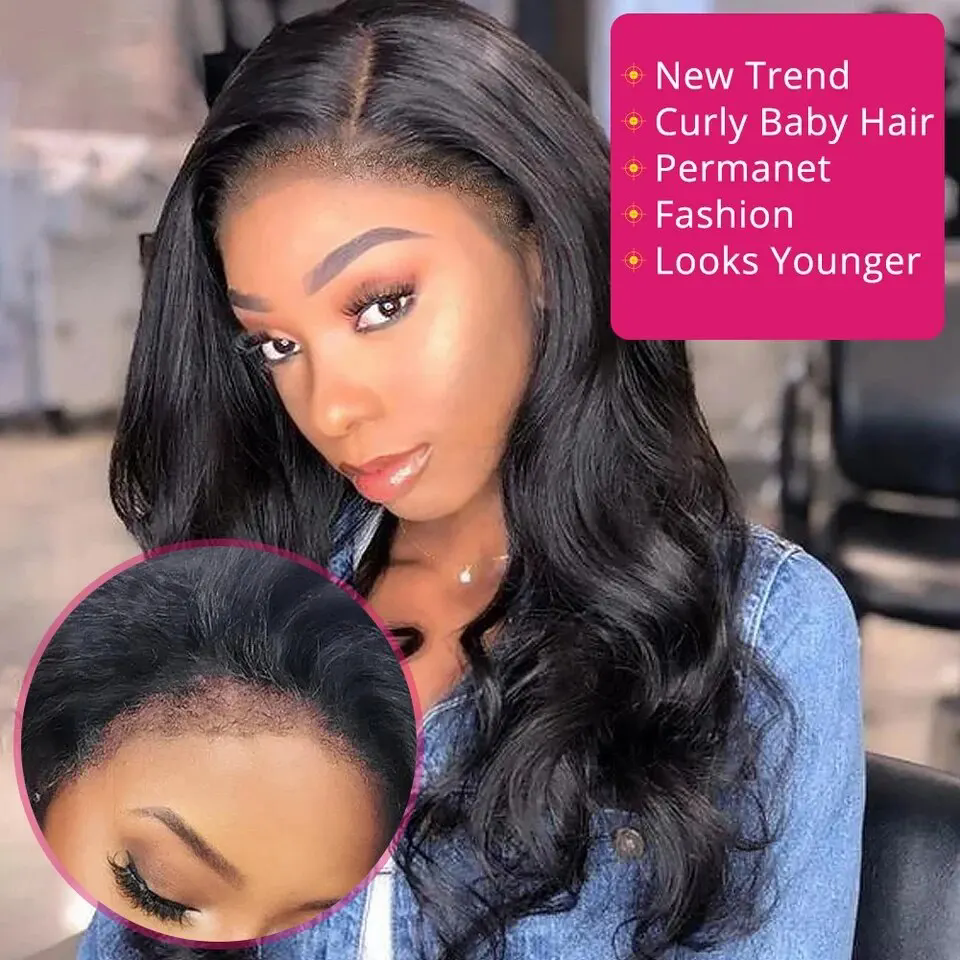 4C Curly Hairline Edge brazilian Hair full lace Wigs Body Wave 360 Lace Frontal Wigs with Curly Baby Hair 180% Glueless Lace Front Human Hair Wigs