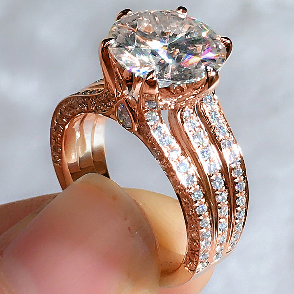 Wedding Rings Handmade Simple Fashion Jewelry Round Cut White Cubic Zircon CZ Diamond Eternity Party Women Engagement Band Ring Gift