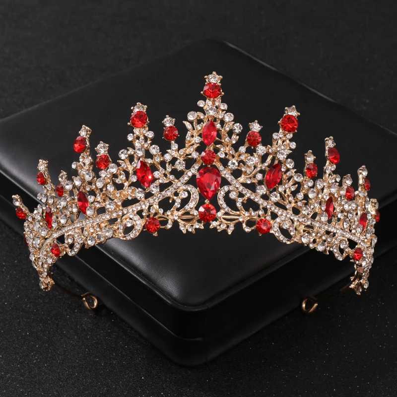 Baroque Gold Color Red Crystal Tiaras And Crowns Rhinestone Bridal Diadem Crown Tiara For Wen Wedding Hair Accessories Jewelry X250306