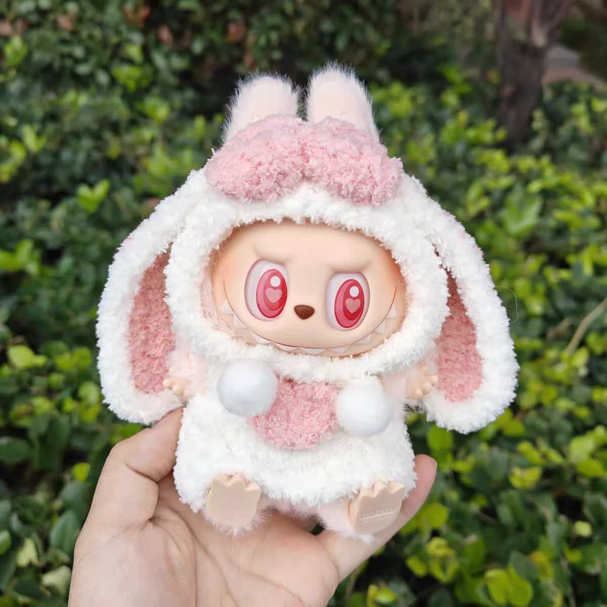 For 17cm Labubu Dolls Accessories DIY Doll Clothes Heartbeat Long Eared Furry Rabbit Costume Cartoon Dress Up Labubu OutfitT250307