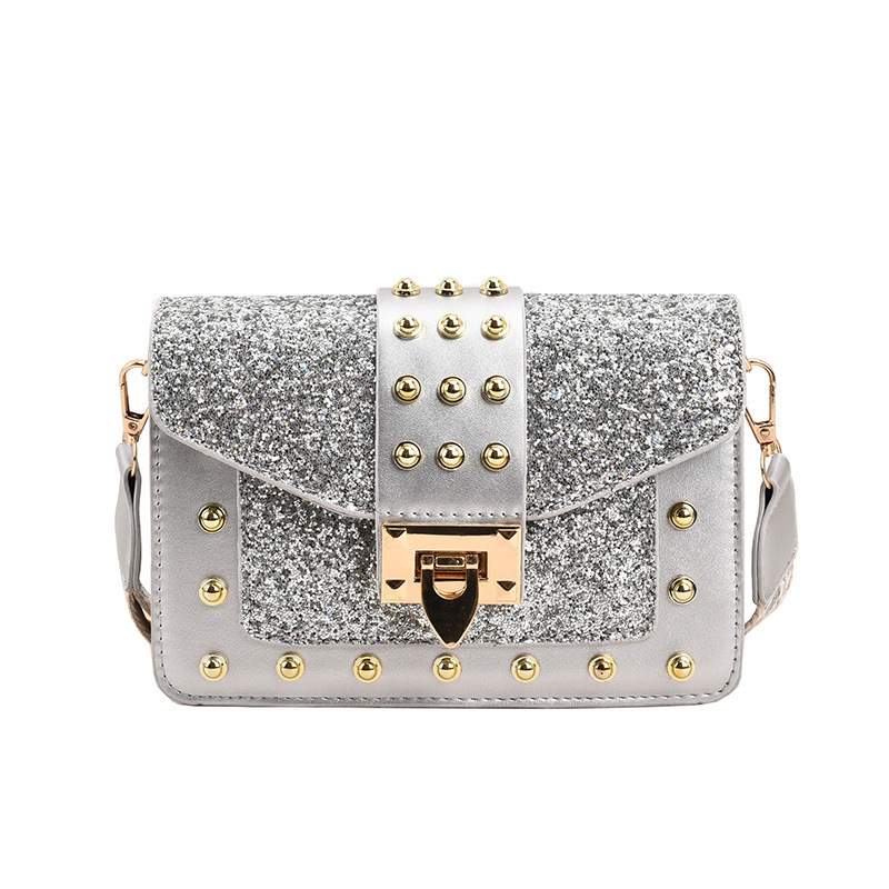 Glitter Women's 2023 New Fashionable Wide Strap Shoulder Crossbody Bag Rivet Handbag