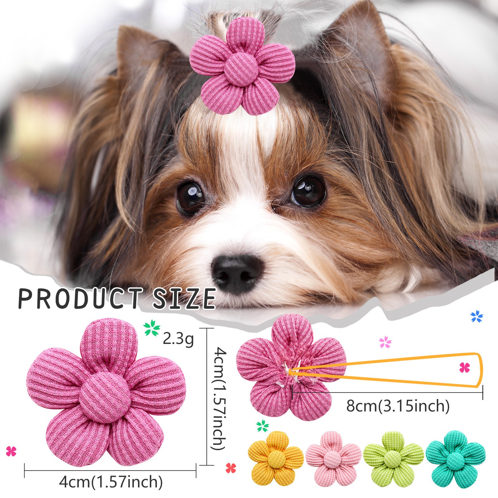 100PS Flower Shape Dog Grooming Bowknot Small Dogs Hair Bows Rubber Bands Pet Cat Hair Accessories Pet Supplies LT1629