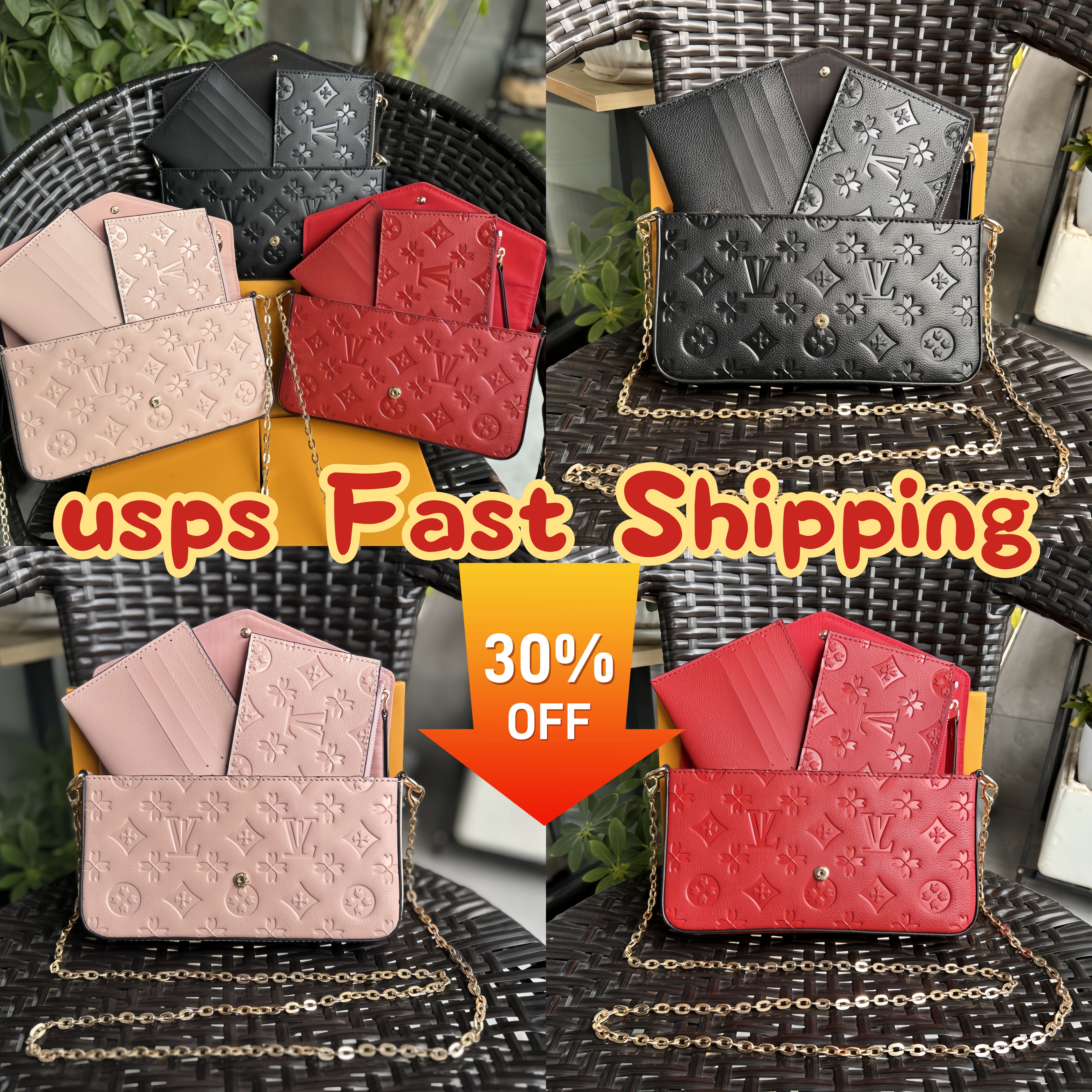 Top 3pcs set Women Classic Luxury designer handbag Pochette Felicie Bag Genuine Leather Shoulder Clutch Tote Messenger Purse Crossbody Bag