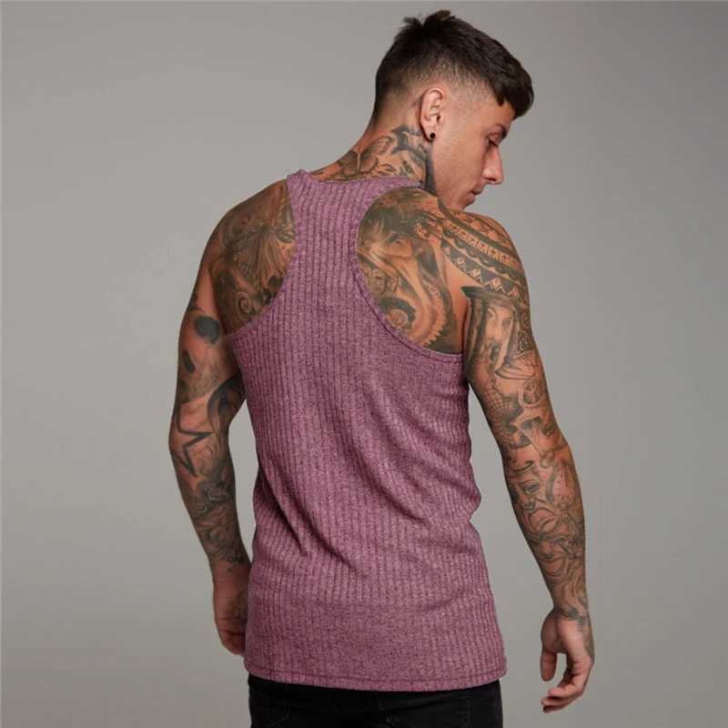 Mens Bodybuilding Tank top Gym Fitness Sleeveless Shirt Mens Knitted Big Cut-back Shirt Fashion Singlets UndershirtT250318