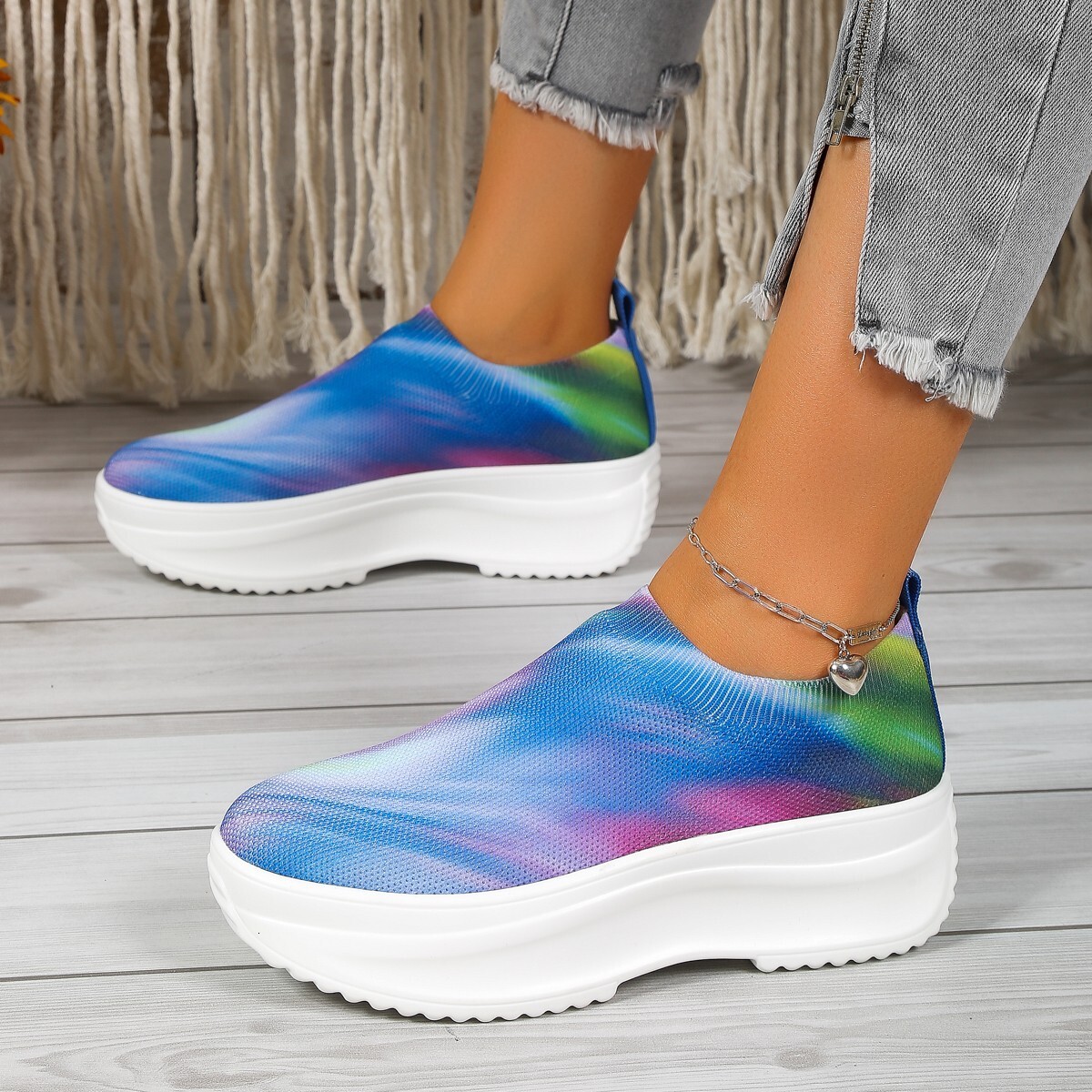 Women's Colorful Slope New Style 2025 Rainbow Casual Shoes Large Summer Upper Thick Bottom ddmykukumalu