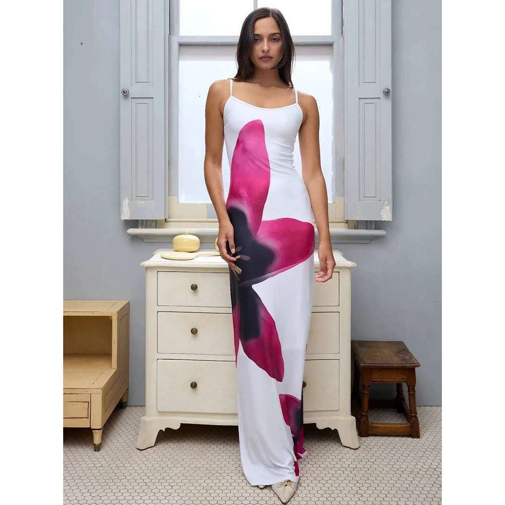Sexy Party Maxi For Women Summer Fashion Print Sleeveless Backless Bodycon Simple Dresses Casual Club Elegant Strap Dress KLMY