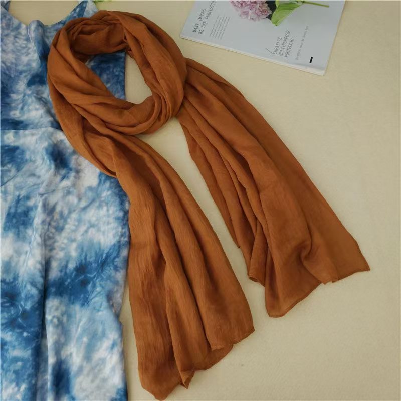 T237 cotton and linen scarf female 2025 spring and autumn thin hot Korean style solid color literary all-match shawl silk scarf neck collar