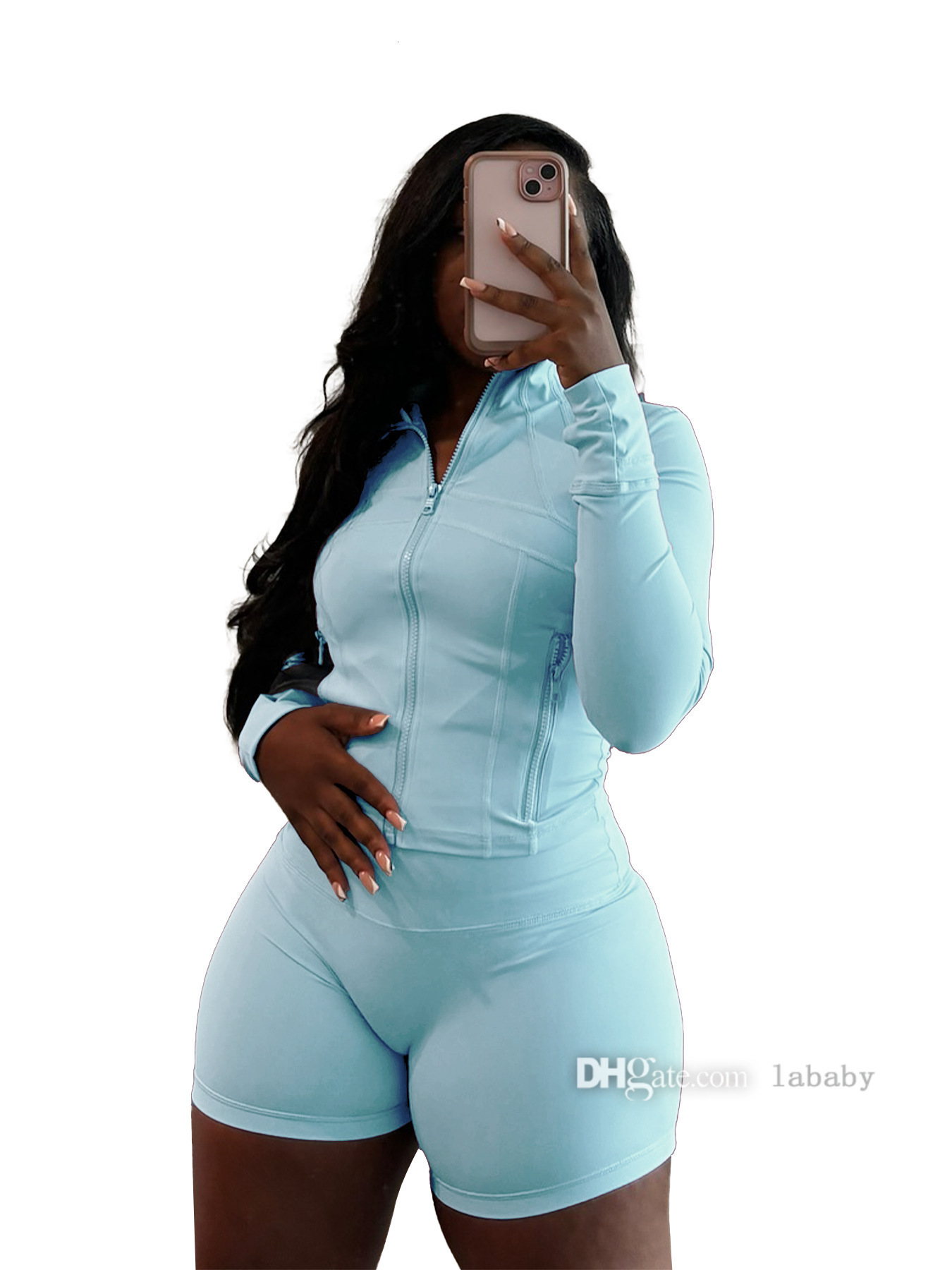 Fashion Womens Tracksuit Sexy Tight Two Piece Set Women Yoga Sets Long Sleeve Zipper Neck Top Blouse And Shorts Pants Sports Leisure