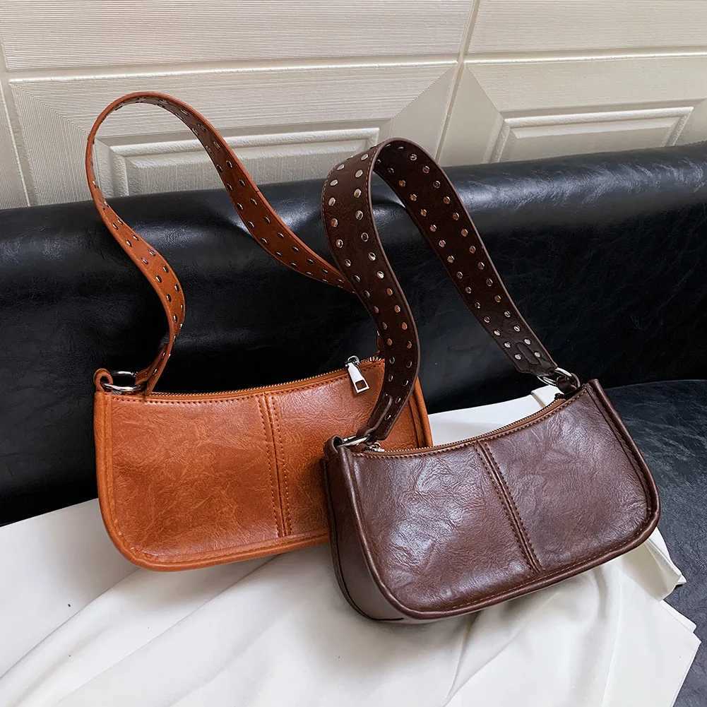 Retro PU leather womens bag shoulder bag zipper bottom bag with adjustable shoulder strap Y2k homeless cross body sling fashion wallet Y250320