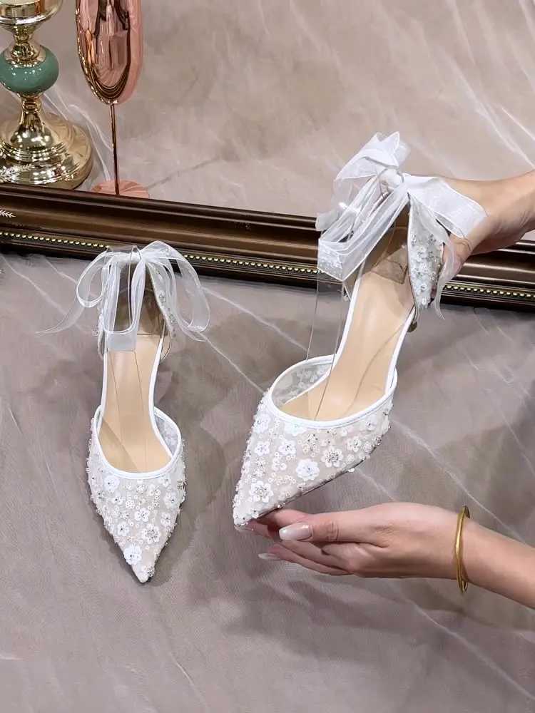 Large Size 2025 Summer Cfort Shoes for Wen High Heel Sandals Suit Fem Beige Big High-heeled Girls Wedding Pointed C Y250306