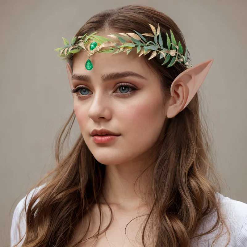Retro Elf Costume Accessories - Woven Forest Garland Judge Eyebrow Pendant Elf Ears for Role-playing Party X250306