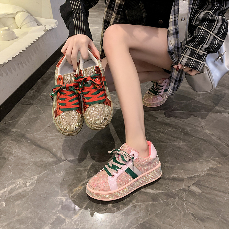 Women's Designer Shoes Luxury Platform Sneakers Top Quality Sneakers Women Skating Shoes Crystal Fashion Shiny Women's Casual Shoes Lace up 