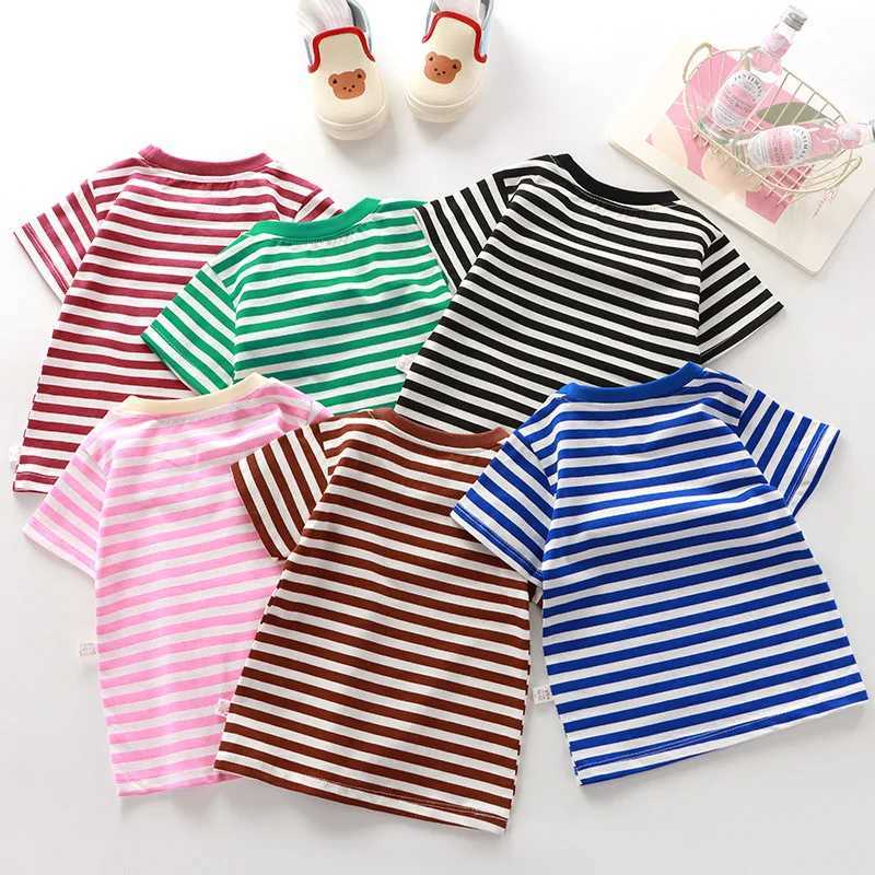 Childrens Short-Sleeved Tees Boys Girls 2024 Summer New Striped T-Shirt Baby Bottoming Shirt Casual Clothes Kids Tops 1-7YearsT250306