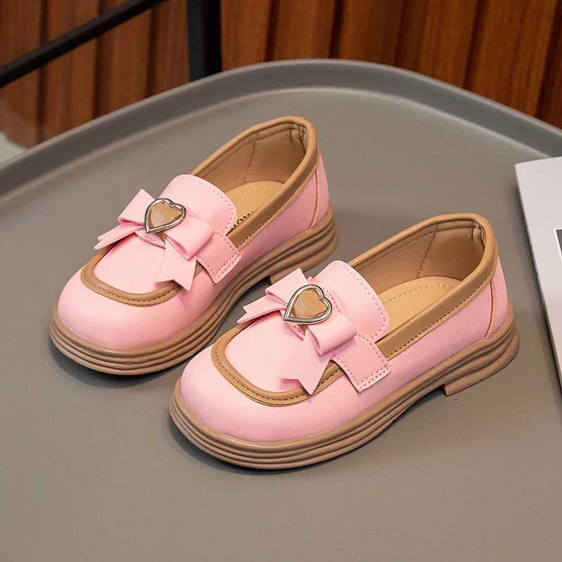 2024 New Girls Loafers Cute Bow Fashion Kids Leather Shoes Slip-on Bow Non-slip Children Casual Shoes Drop Shipping Round-toeT250306