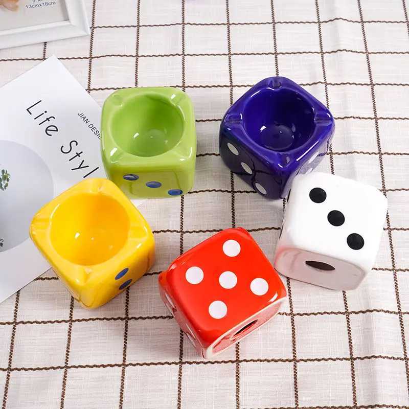 Modern Square Dice Ceramic Ashtray Large Capacity Art Dice Ashtray Car Indoor Soot Storage Crafts Birthday Gifts Home DecorationC250306