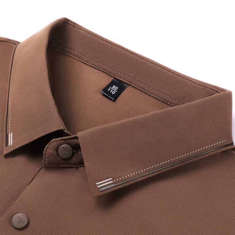 Grey mens cool shirt business casual polo shirt 2024 summer new seamless T-shirt fashionable and popular lapel short sleeved shirt X250306