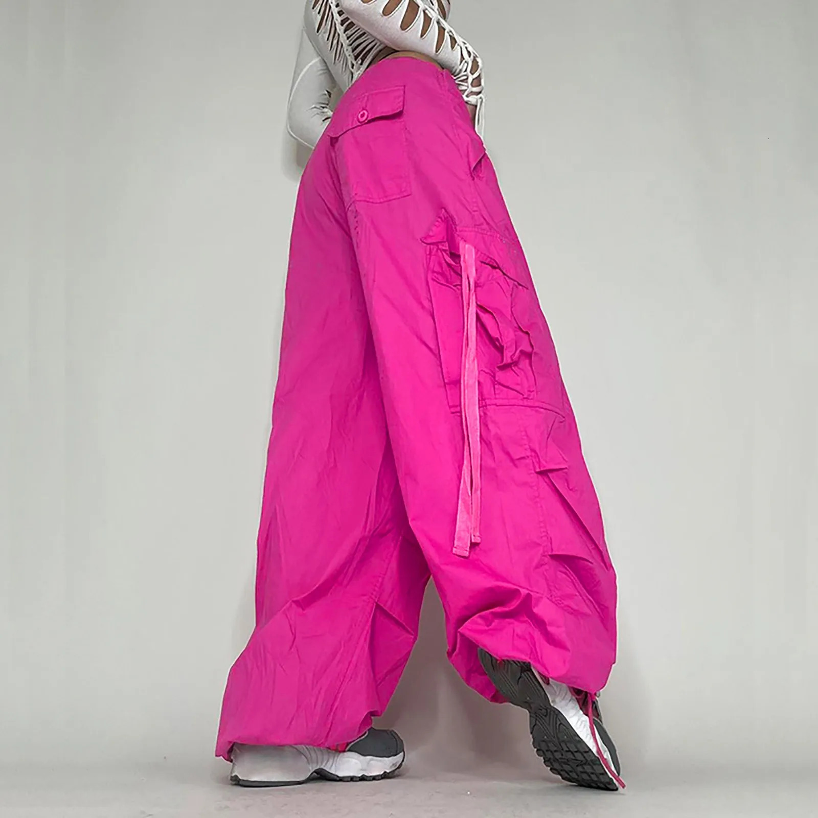 Casual Baggy Pink Wide Leg Sweatpants Trousers Drawstring Low Waist Streetwear Pants Techwear Hip Hop Punk Trendy Cargo 250306
