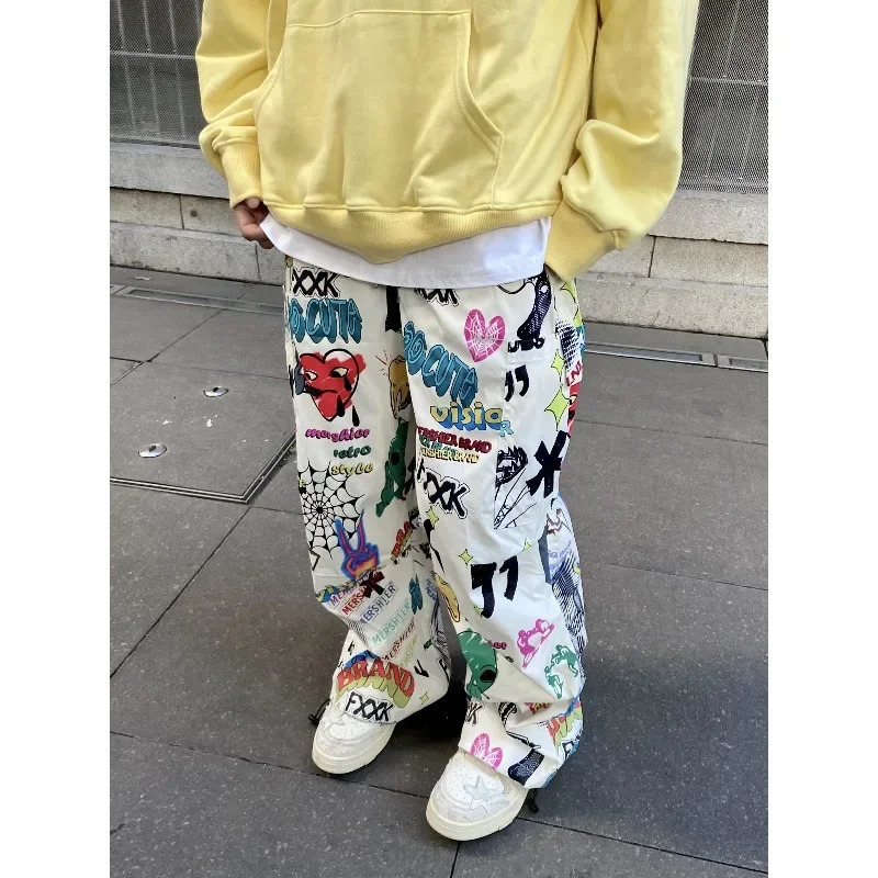 2024 American Style Vintage Men Womens Versatile Straight-leg Casual Pants Colorful Drawstring Cargo Pants Casual Leggings 250306