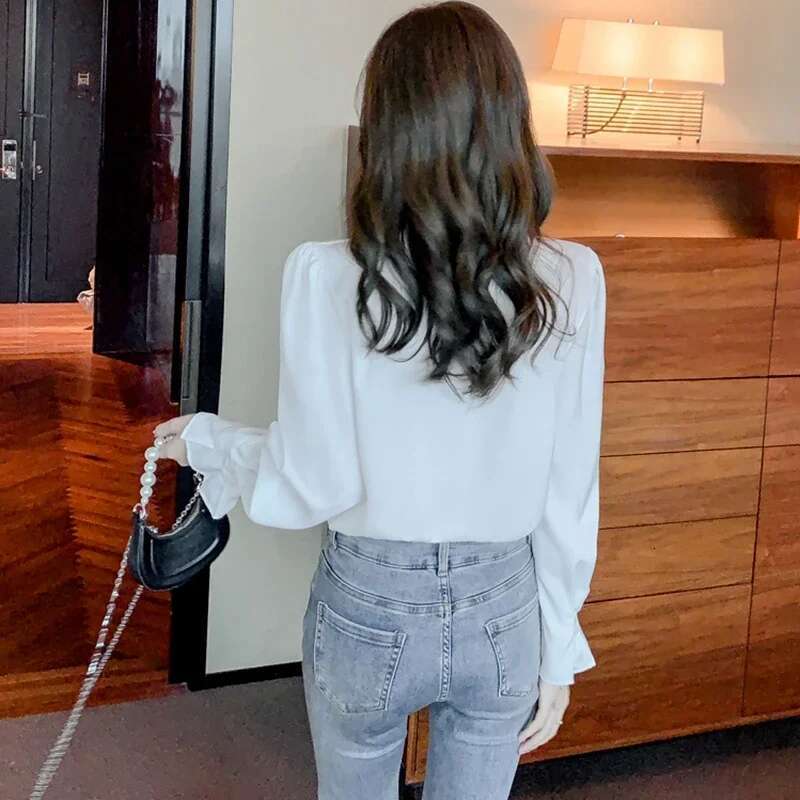 Elegant Long Sleeve Chiffon Shirts Women 2025 Autumn Winter Fashion White Blusa Feminina Korean Style Office Ladies Tops Blouses