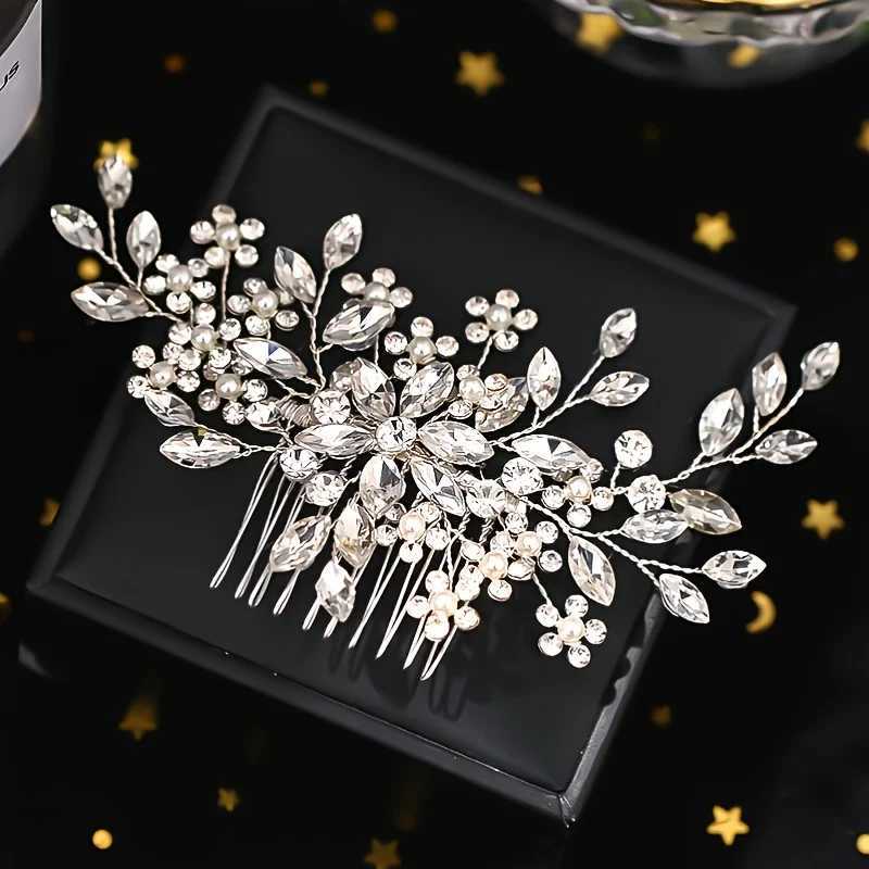 Wedding Crystal Flower Pearl Hair Cb Pin Band Rhinestone Hairpin band Tiara For Wen Bridal Hair Accessories Jewelry Gift X250306