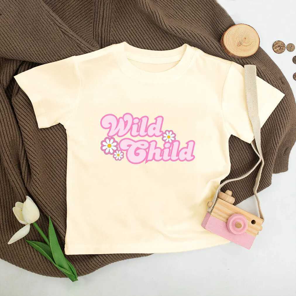 Groovy Wild Child Toddler Shirt Rainbow Natural Shirts Kids T-shirt Boho Wild And Free Girls Retro Wildflower short sleeve TeeT250306