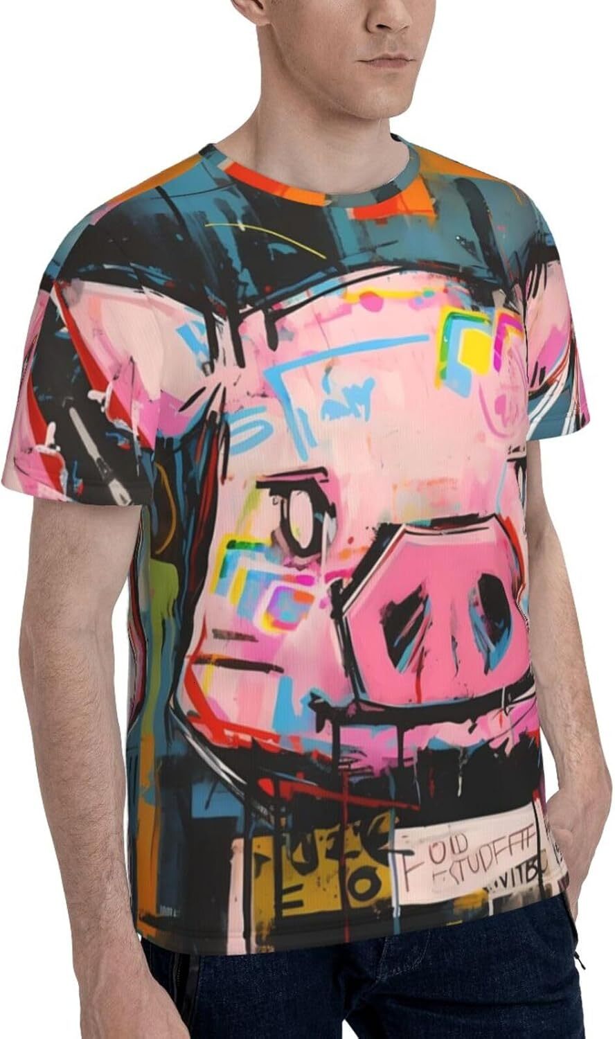 Mens T shirt Pig Graffiti 3D Printed T-Shirt for Men and Women - Abstract Graffiti Art Graphic Casual Trendy Crew Neck Tops Tee tee Casual tops summer