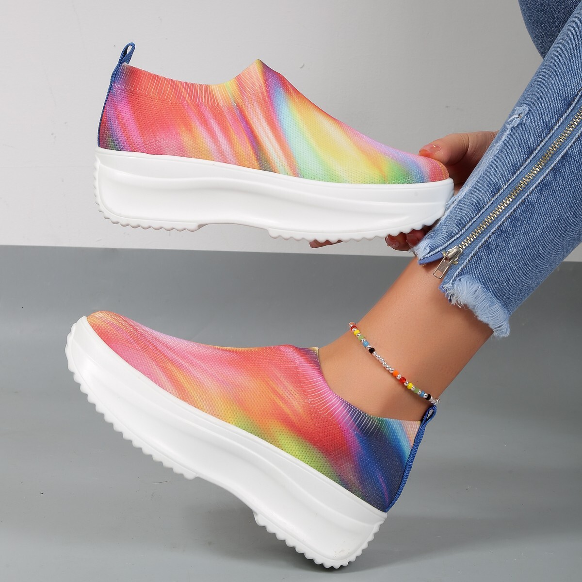 Women's Colorful Slope New Style 2025 Rainbow Casual Shoes Large Summer Upper Thick Bottom ddmykukumalu