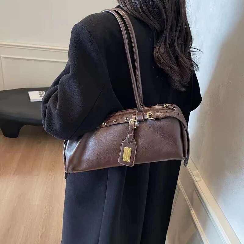Belt Design Small PU Leather Shoulder Bags Women 2024 New Y2k Korean Fashion Retro Underarm Trend Simple Tote Bag Handbags