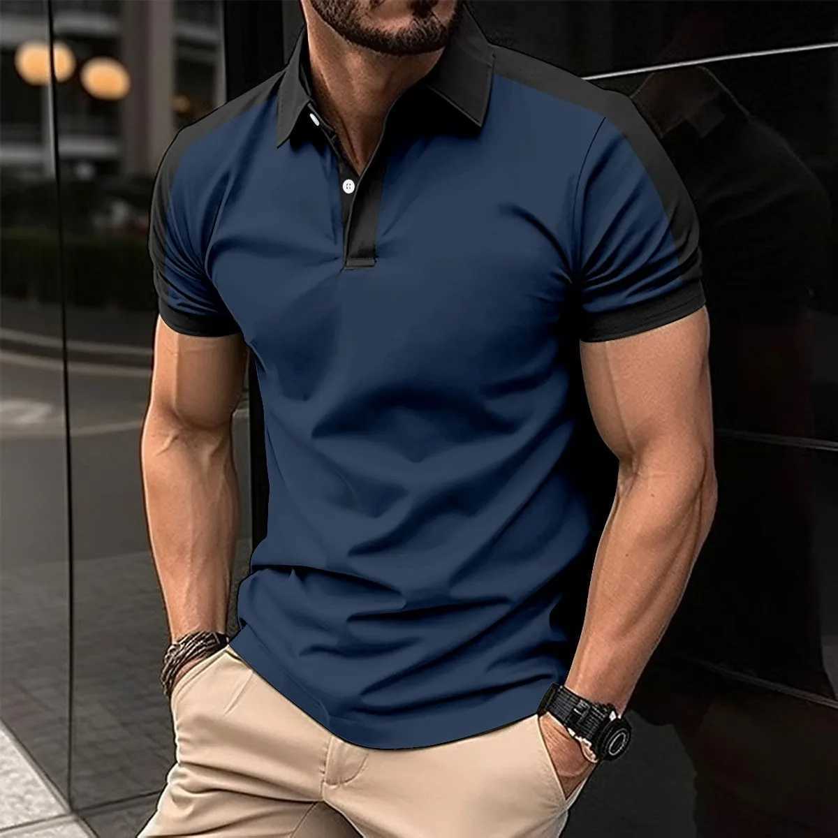 Silk Fashion Mens Short-sleeved Polo Shirt Lapel Button Solid Color Shirt Polo Shirt Summer Casual Comfortable Male Clothing X250306