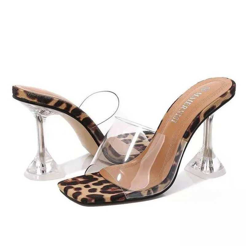 Fi Wen transparent slippers luxury summer womens shoes with heels transparent casual leopard print sandals open toe high H Y250306
