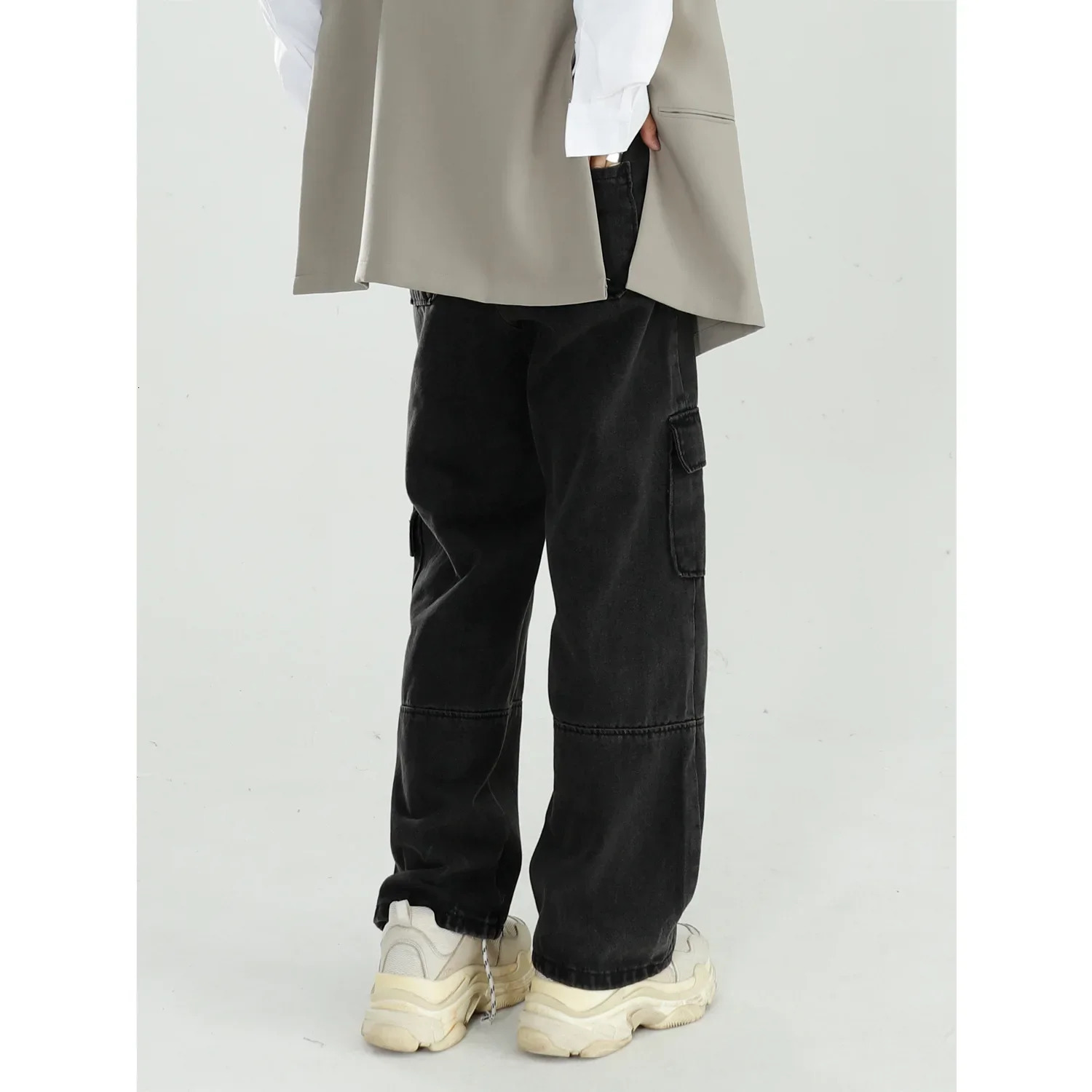 Vintage Black Baggy Jeans for Men Streetwear Wide Leg Cargo Pants Loose Fashion Stylish Male Straight Casual Trousers 250306wtt