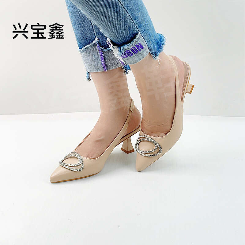 2025 new autumn and winter versatile high-heeled women's pointed bare color single shoes thin heel French fairy toe sandals