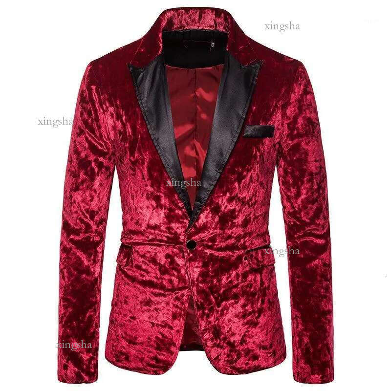 Red Velvet One Button Dress Blazer Men 2019 Brand New Nightclub Prom Men Suit Jacket Party Wedding Stage Singers Costume Ho