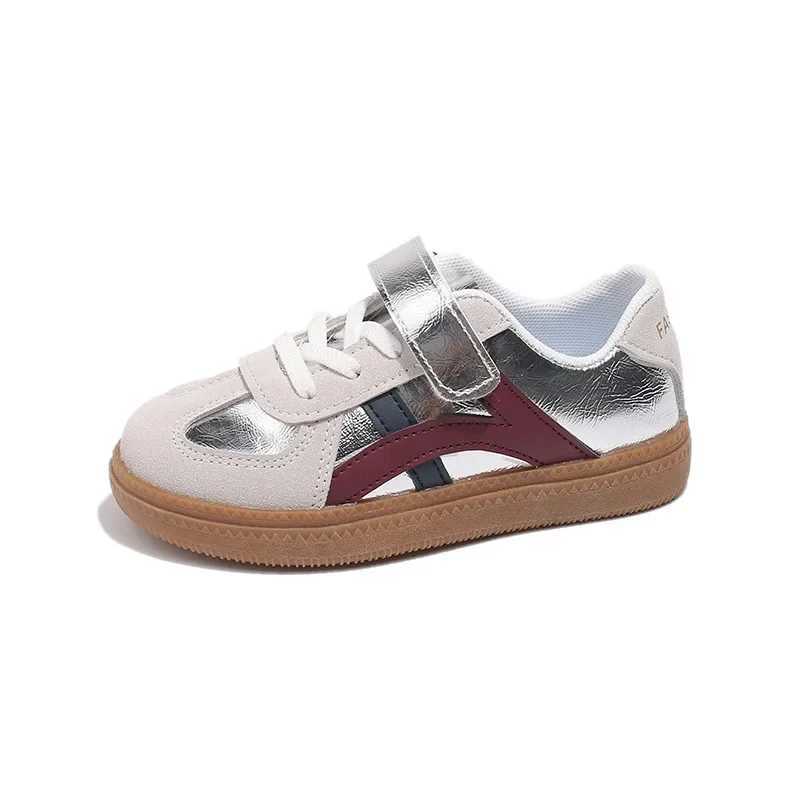 Children Fashion Sport Shoes Boys Girls Non-slip Flat Bottom Comfort Shoes Kids Soft Sole Silver Patchwork Casual Sneaker H08014T250306