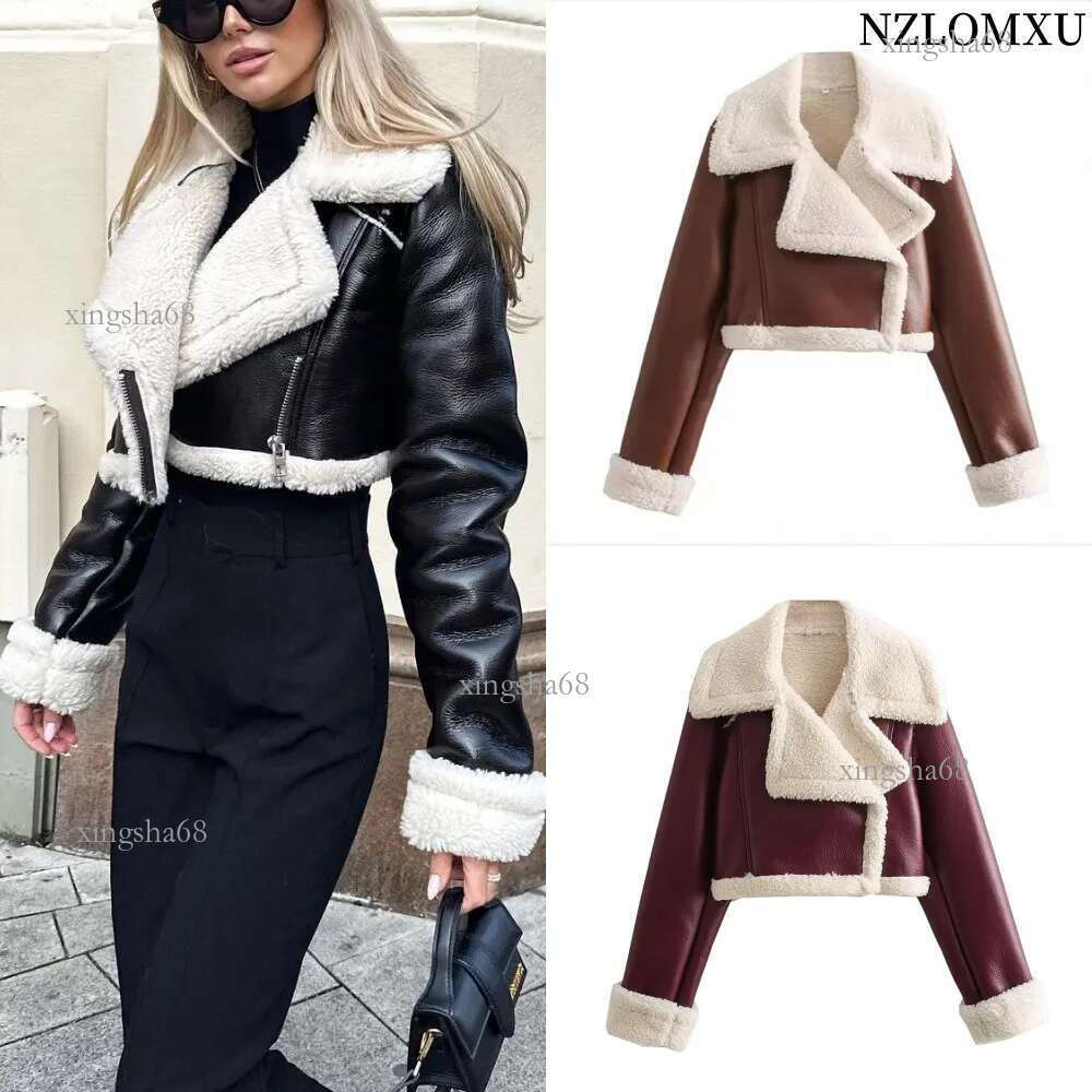 Lanjia- Winter Women Coats Faux Shearg Sheepskin Coat Retro Motorcycle Jacket Woman Jackets Outerwear Fd31f