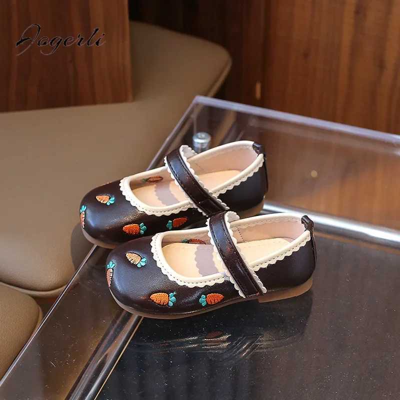 Childrens PU Leather Shoes Autumn Fashionable Girl New Cartoon Carrot Single Flats Student School Casual Mary Janes Size 21-35T250306