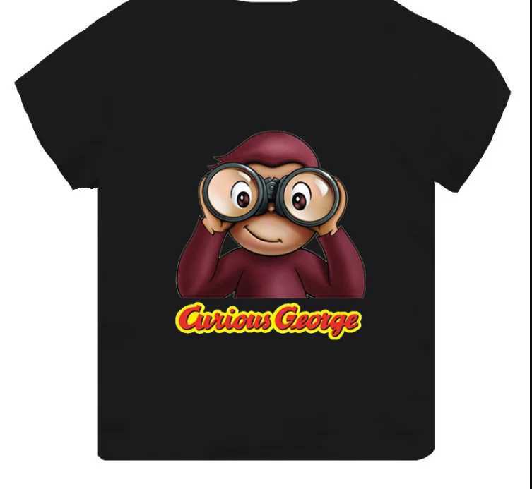 Hot Sale Monkey Print Cartoon Kids T-shirt Girls ClothesSummer Baby Boys Black Short Sleeve T shirt Children TopsT250306