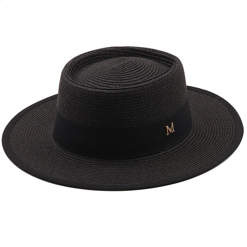 summer sun hat ladies fashion girl straw hat ribbon bow beach hat casual grass flat top panama hat bone womens visor cap 250303