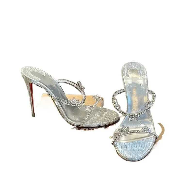 Straight with Sier Rhine Sandals Wens Stiletto Heel 2025 Summer New Crystal Transparent Sandals Temperament High H Y250306