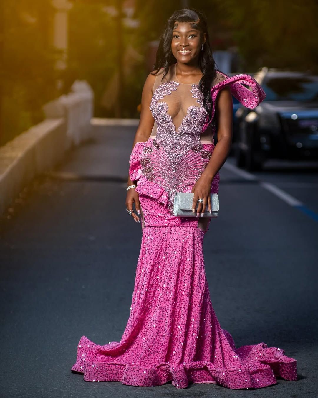 Mermaid Pink Prom Dresses 2025 Crystals Beaded Stylish Sequined Evening Formal Party Second Birthday Engagement Gowns Plus Size Dress For Special Occa