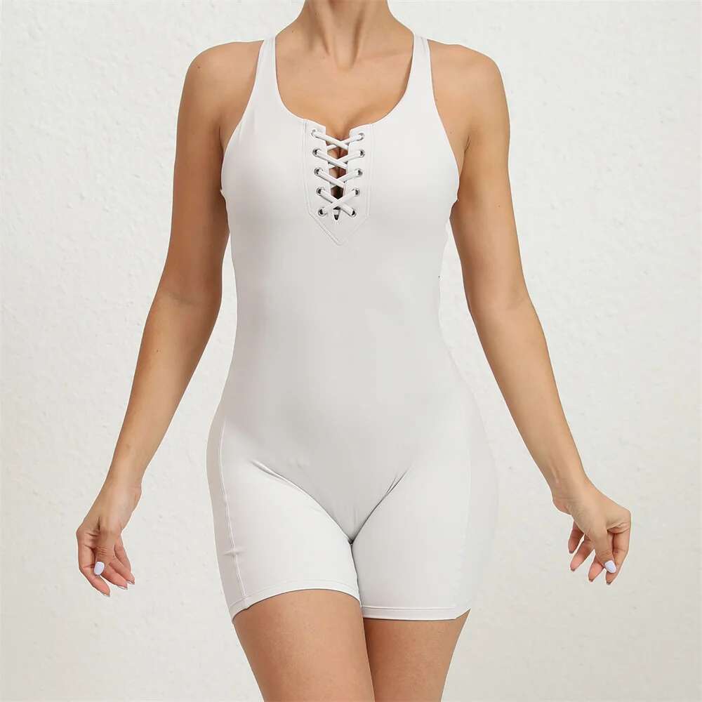 New Lycra Pad Laced Yoga Set Hip Lifting Squat Proof Shorts Sports One Piece Jumpsuit Gym Fiess Bodysuit Active Romper KLMY