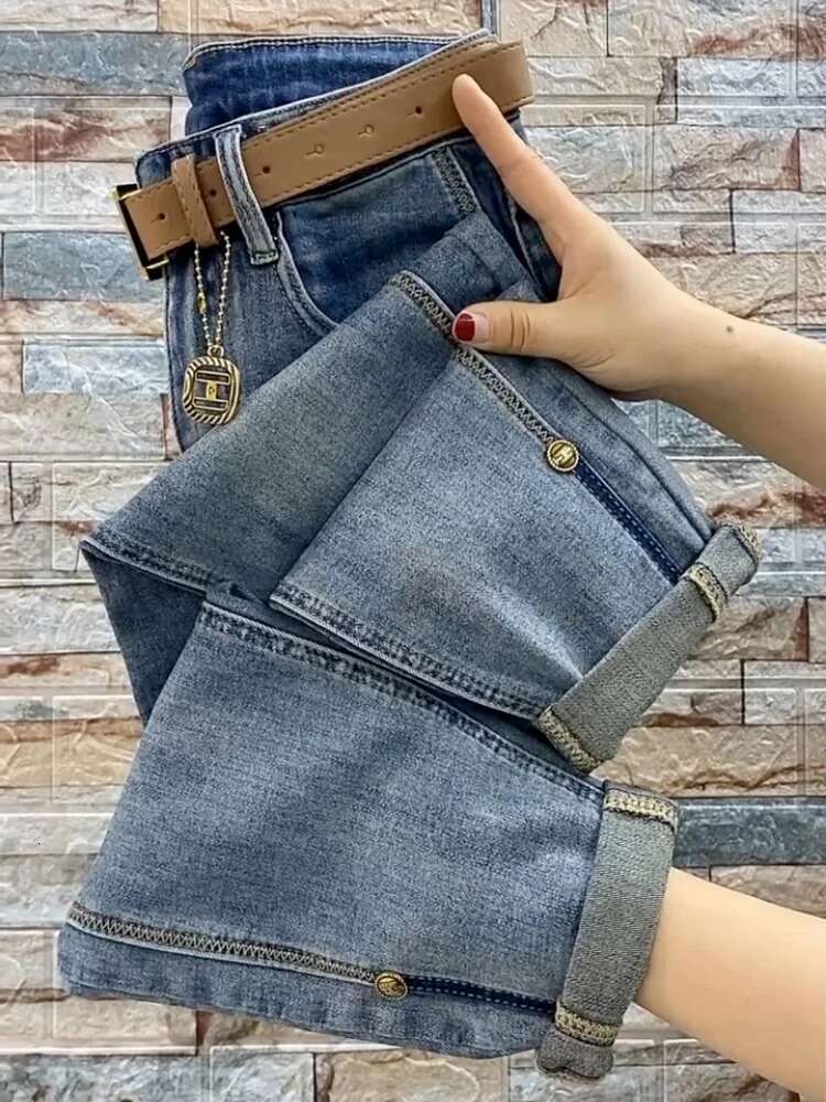2023 NEW Spring Autumn High Waist Straight Loose Fit Stretch Haren Denim Ladies Ankle-Length Jeans Pants