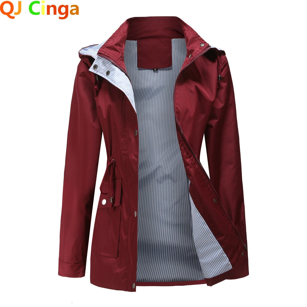 Purple Hooded Jacket for Spring Womens Office Fashion Women Outerwear Hat with Removable Waist Drawstring Water Proof 250306