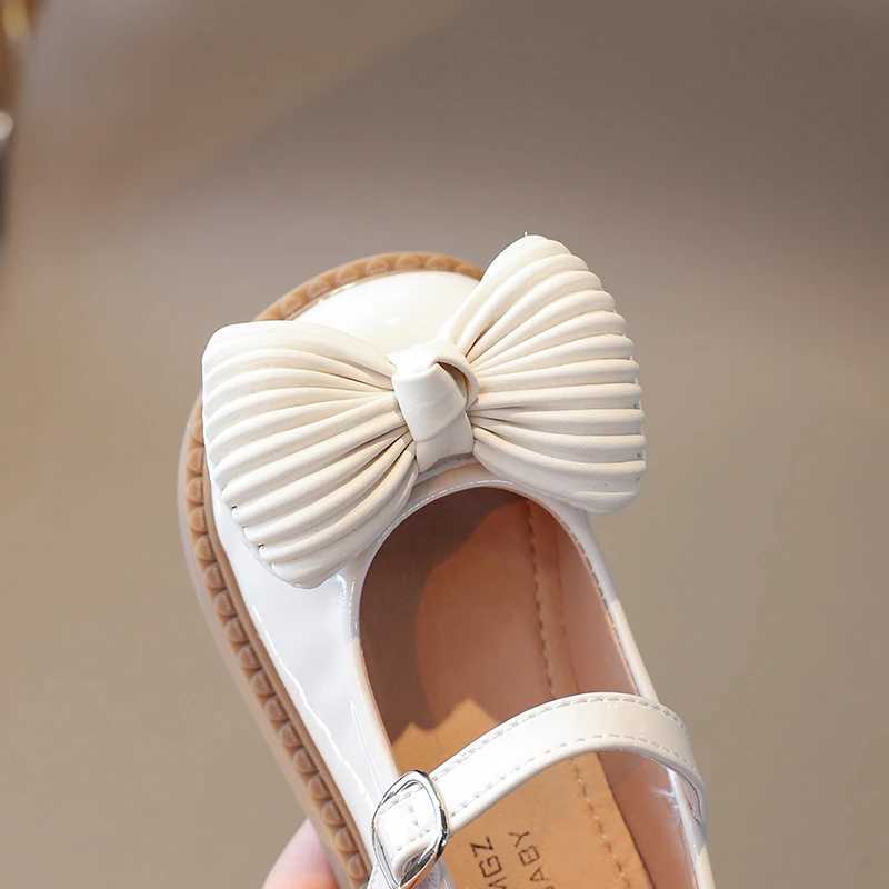 Toddler Girls Mary Janes Bowtie Patent Leather Sweet Children Leather Shoe Round Toe Elegant Hook-loop Kids Flat Shoe 21-30T250306