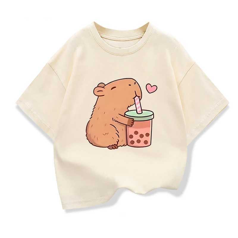 Capybara Kids Clothing Tees Summer Printed Cartoon Fashion Short Sleeve Girls T-shirt Popular Design Childrens T Shirts O-neckT250306