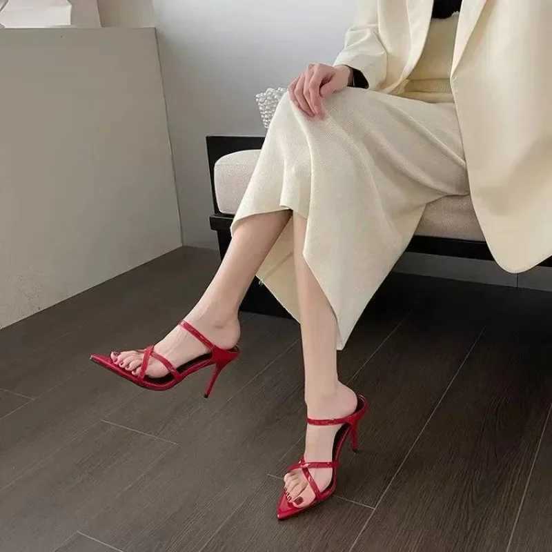 Womens Super High Thin H Pumps Womens Ankle Cross Strap Sandals Shoes Ladies Pointed Toe High H Dress Party Shoes Y250306